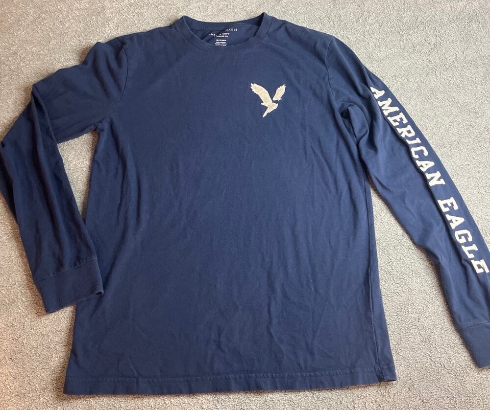 American Eagle Super Soft Long Sleeve Graphic T-Shirt Navy BlueMen's Size XS